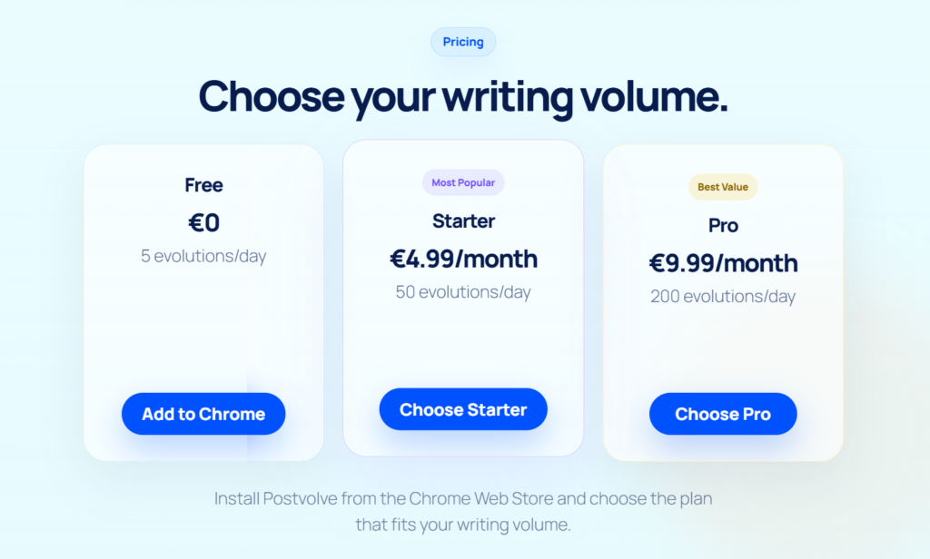 Pricing screen